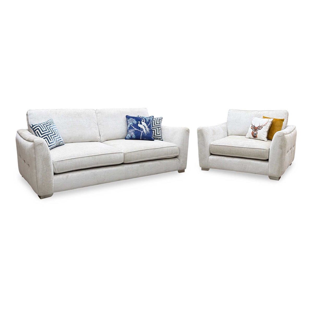 'Boujee' Lustro Dove Grey Ct 4 Seater Classic Back Sofa with Snuggler Chair Sofa Set