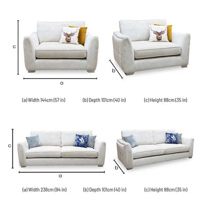 'Boujee' Lustro Dove Grey Ct 4 Seater Classic Back Sofa with Snuggler Chair Sofa Set