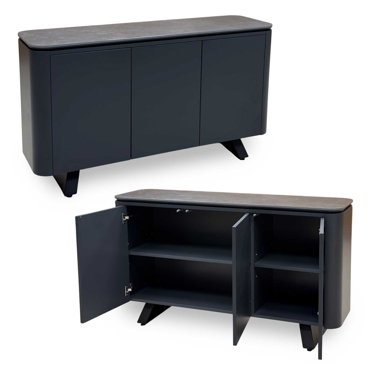 'Warrior' Grey Sintered Stone Top 3 Door Sideboard