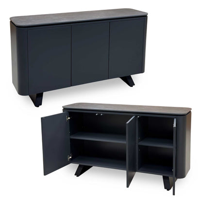 'Warrior' Grey Sintered Stone Top 3 Door Sideboard