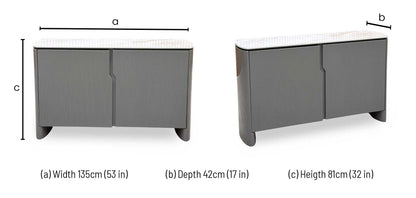 ‘Ivy’ High Gloss Grey Finish White Ceramic Top Small 2 Door Sideboard