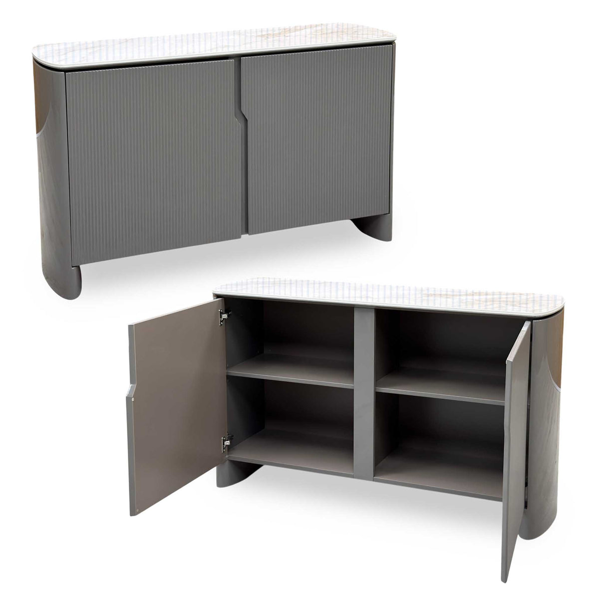 ‘Ivy’ High Gloss Grey Finish White Ceramic Top Small 2 Door Sideboard