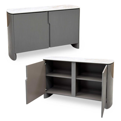 ‘Ivy’ High Gloss Grey Finish White Ceramic Top Small 2 Door Sideboard