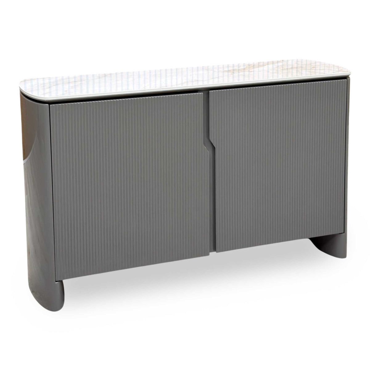 ‘Ivy’ High Gloss Grey Finish White Ceramic Top Small 2 Door Sideboard
