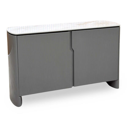 ‘Ivy’ High Gloss Grey Finish White Ceramic Top Small 2 Door Sideboard