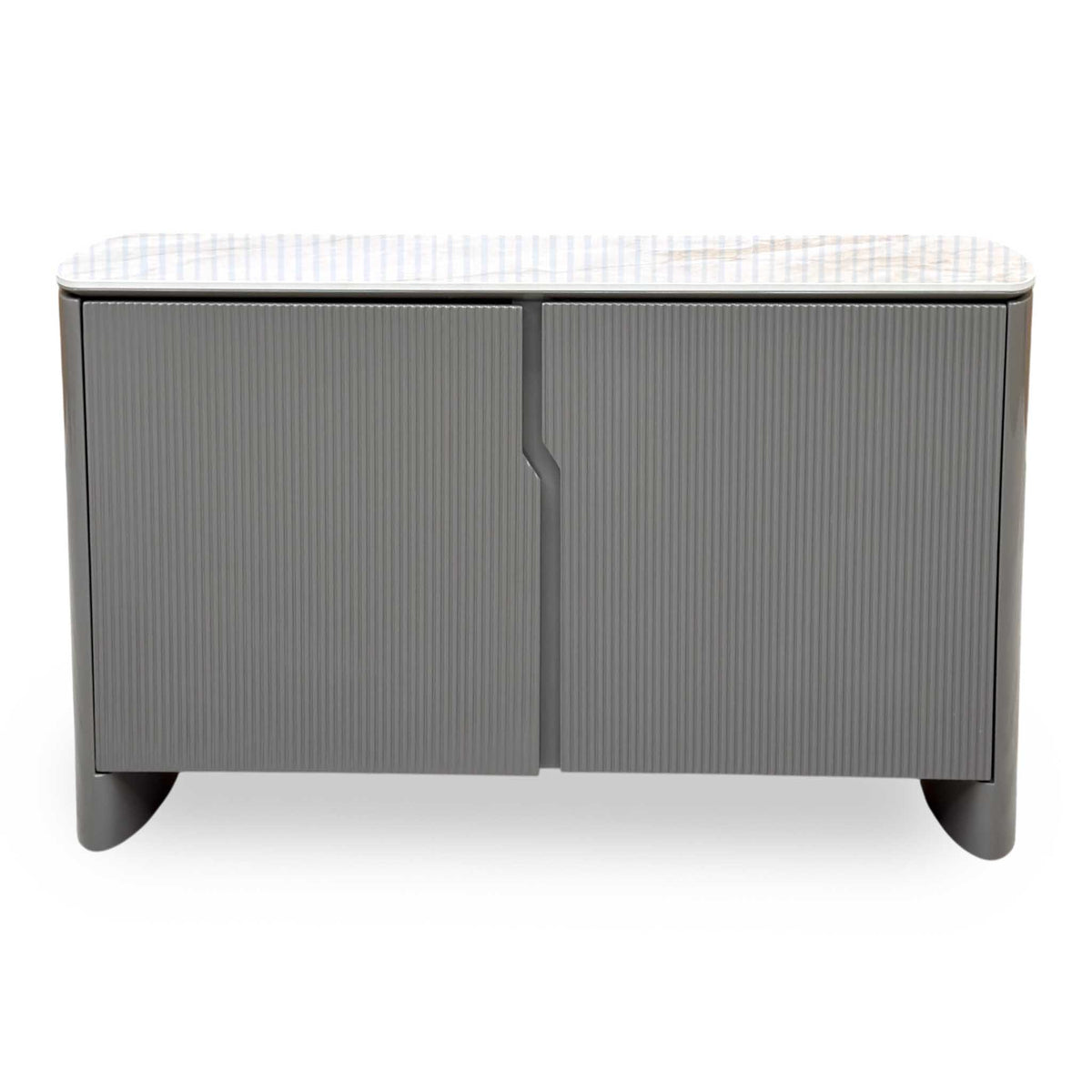 ‘Ivy’ High Gloss Grey Finish White Ceramic Top Small 2 Door Sideboard