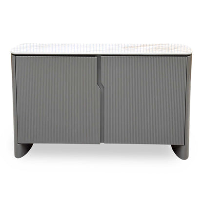 ‘Ivy’ High Gloss Grey Finish White Ceramic Top Small 2 Door Sideboard