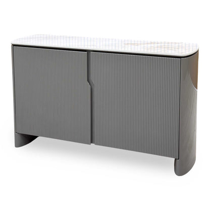 ‘Ivy’ High Gloss Grey Finish White Ceramic Top Small 2 Door Sideboard