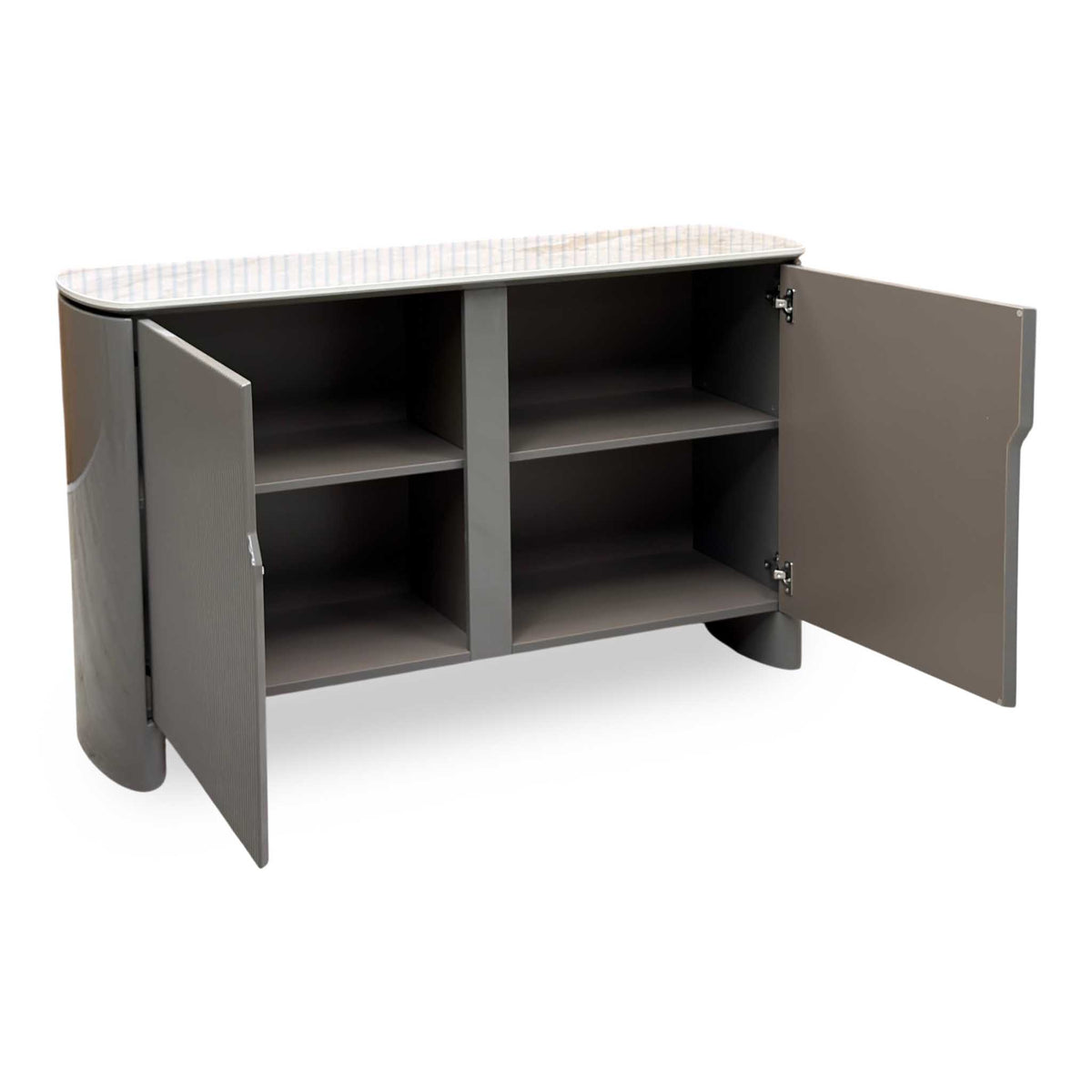 ‘Ivy’ High Gloss Grey Finish White Ceramic Top Small 2 Door Sideboard