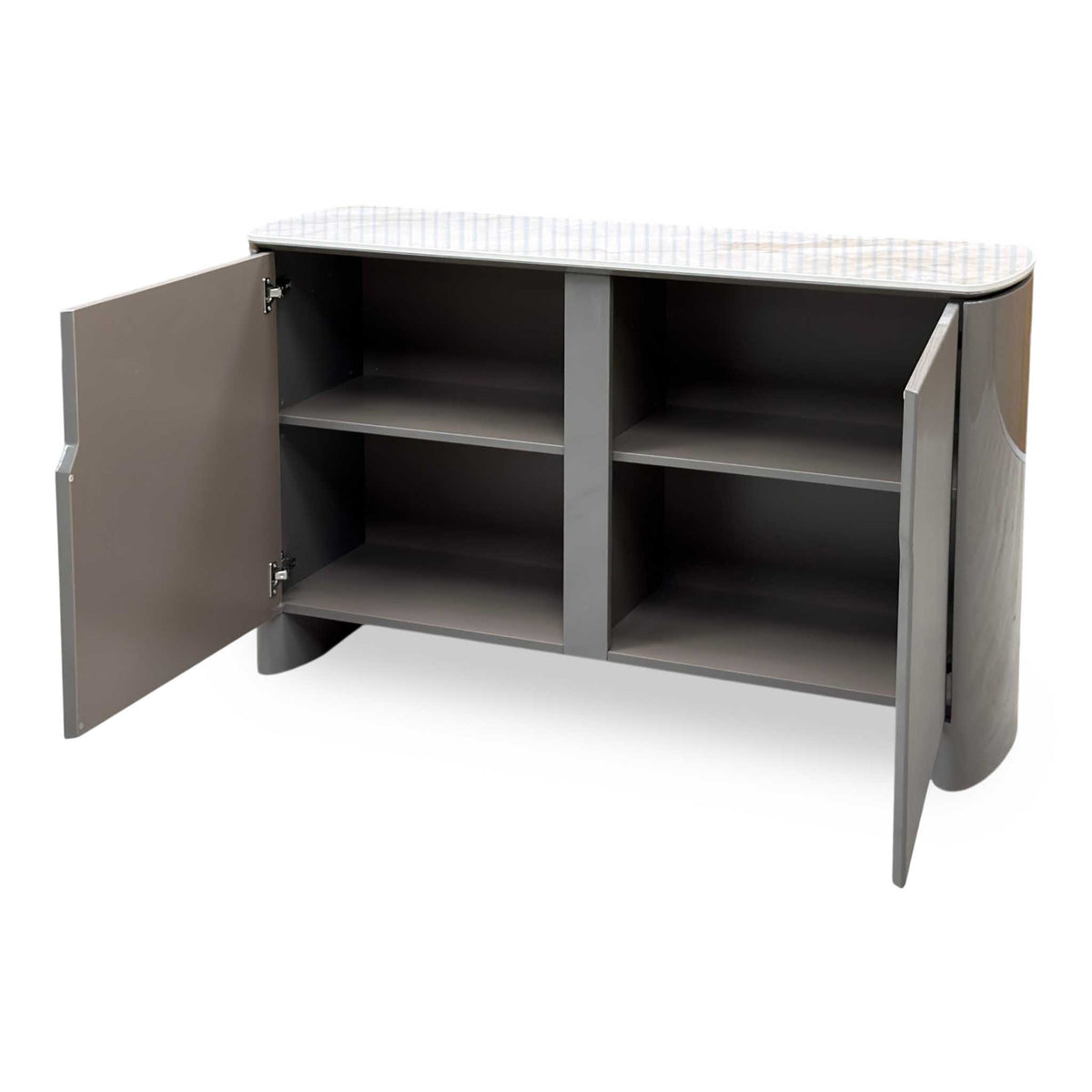 ‘Ivy’ High Gloss Grey Finish White Ceramic Top Small 2 Door Sideboard