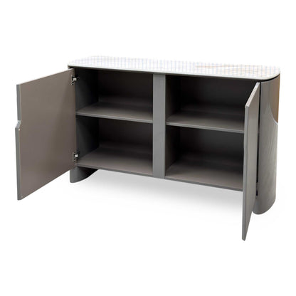 ‘Ivy’ High Gloss Grey Finish White Ceramic Top Small 2 Door Sideboard