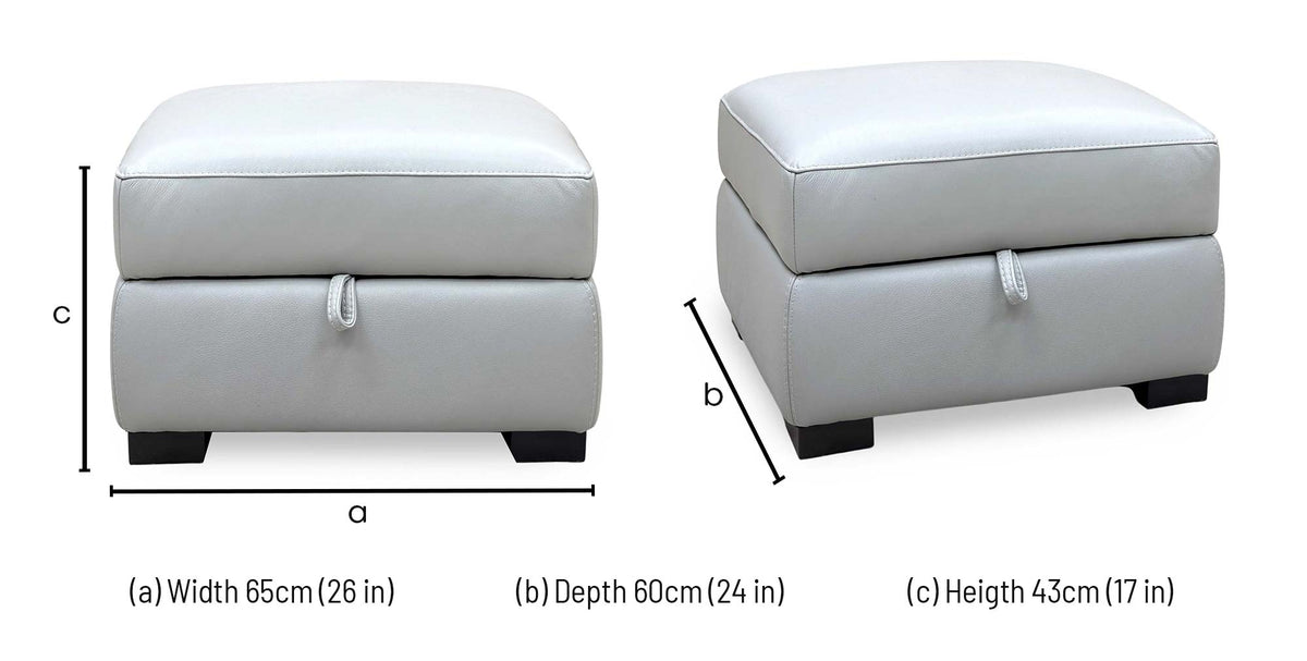 World of Leather 'Nova' Light Grey Leather Storage Footstool