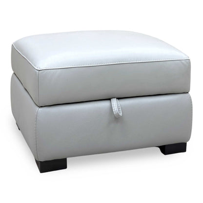 World of Leather 'Nova' Light Grey Leather Storage Footstool