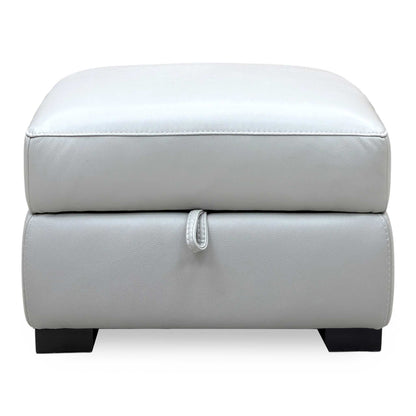 World of Leather 'Nova' Light Grey Leather Storage Footstool