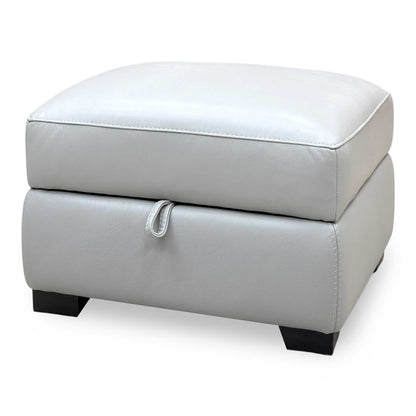 World of Leather 'Nova' Light Grey Leather Storage Footstool