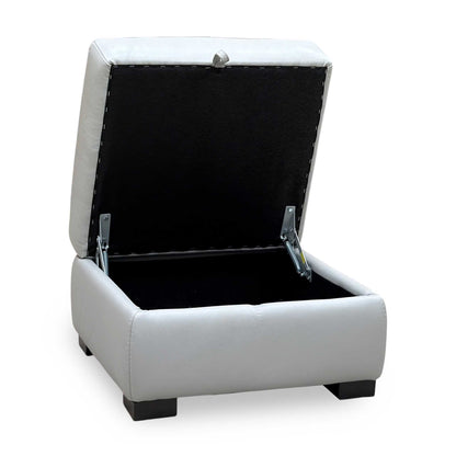 World of Leather 'Nova' Light Grey Leather Storage Footstool
