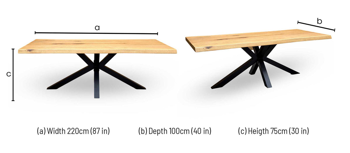 Bodahl ‘Njord’ 1 Oil Solid Oak Raw Edge 220cm Dining Table with Metal Star Base