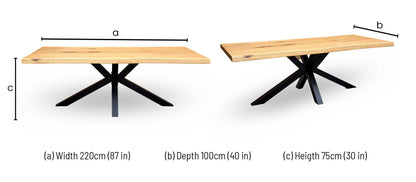 Bodahl ‘Njord’ 1 Oil Solid Oak Raw Edge 220cm Dining Table with Metal Star Base