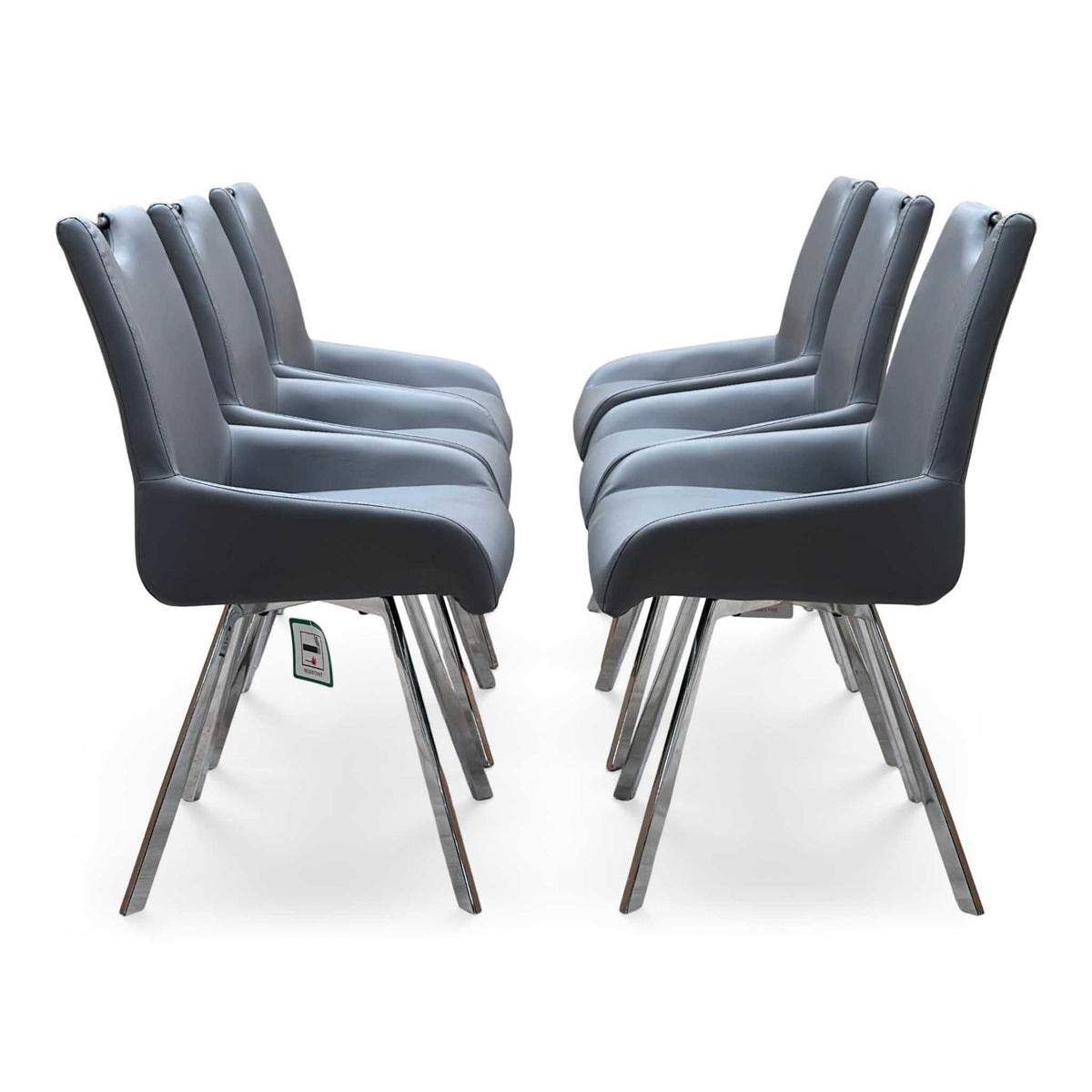 'Nadal' Grey Faux Leather Set of 6 Swivel Dining Chairs