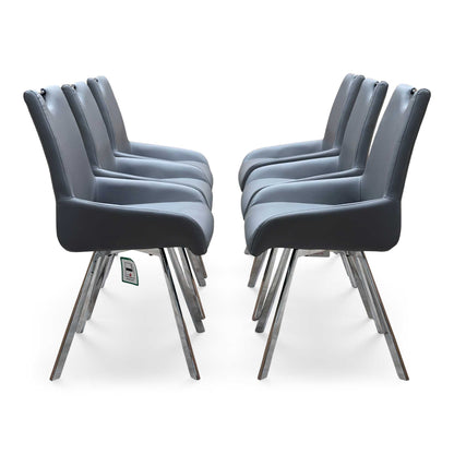 'Nadal' Grey Faux Leather Set of 6 Swivel Dining Chairs