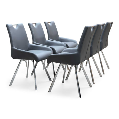 'Nadal' Grey Faux Leather Set of 6 Swivel Dining Chairs