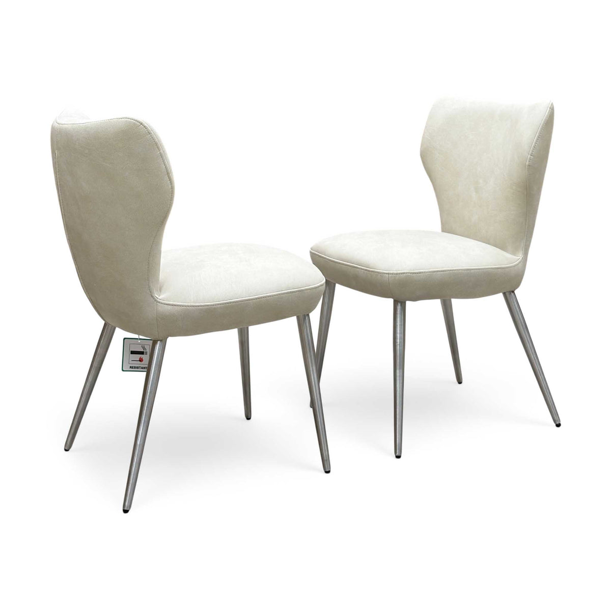 ‘Elegante’ Ivory White Faux Leather Pair of Dining Chairs