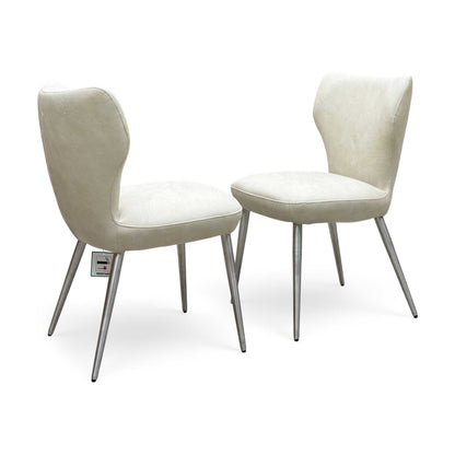 ‘Elegante’ Ivory White Faux Leather Pair of Dining Chairs