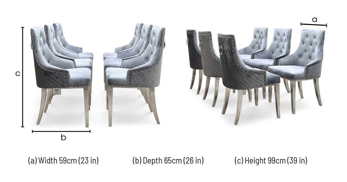 'Dolce' Grey Velvet Fabric Set of 6 Dining Chairs