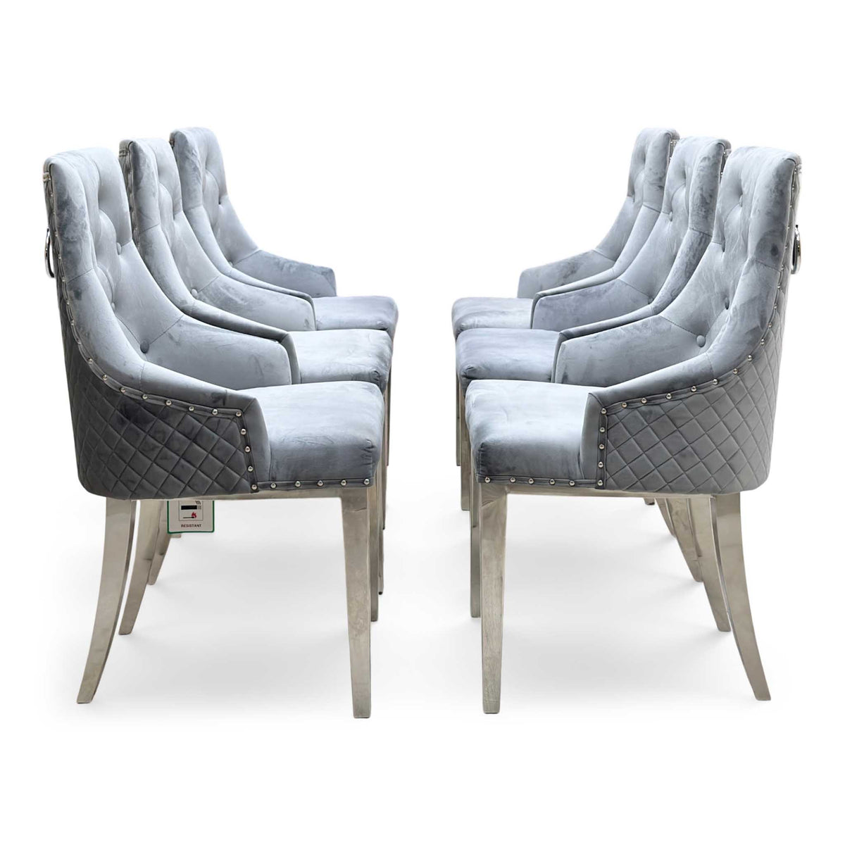 'Dolce' Grey Velvet Fabric Set of 6 Dining Chairs