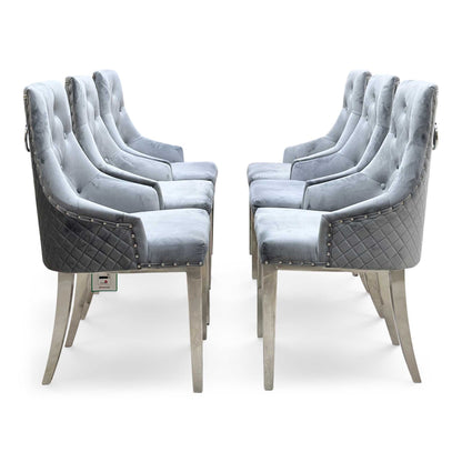 'Dolce' Grey Velvet Fabric Set of 6 Dining Chairs