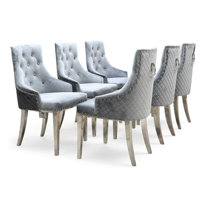 'Dolce' Grey Velvet Fabric Set of 6 Dining Chairs