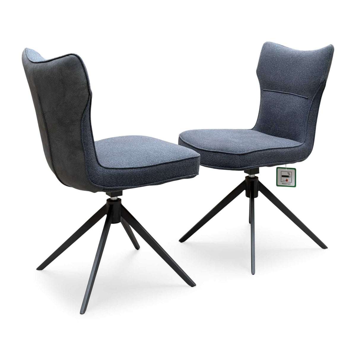 ‘Carrera' Dark Grey Fabric Pair of Swivel Dining Chairs