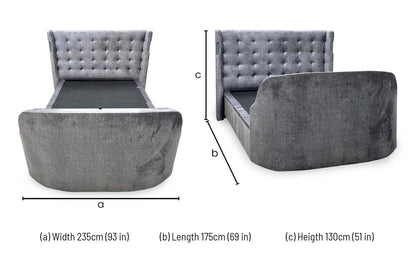 'Sonic' Dark Grey Velvet Fabric Smart Electric End Lift Ottoman TV Bed Frame with Dolby Atmos - King