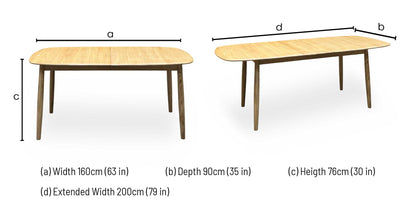 Stockholm light oak extending dining table dimensions: width 160cm, extended 200cm, depth 90cm, height 76cm