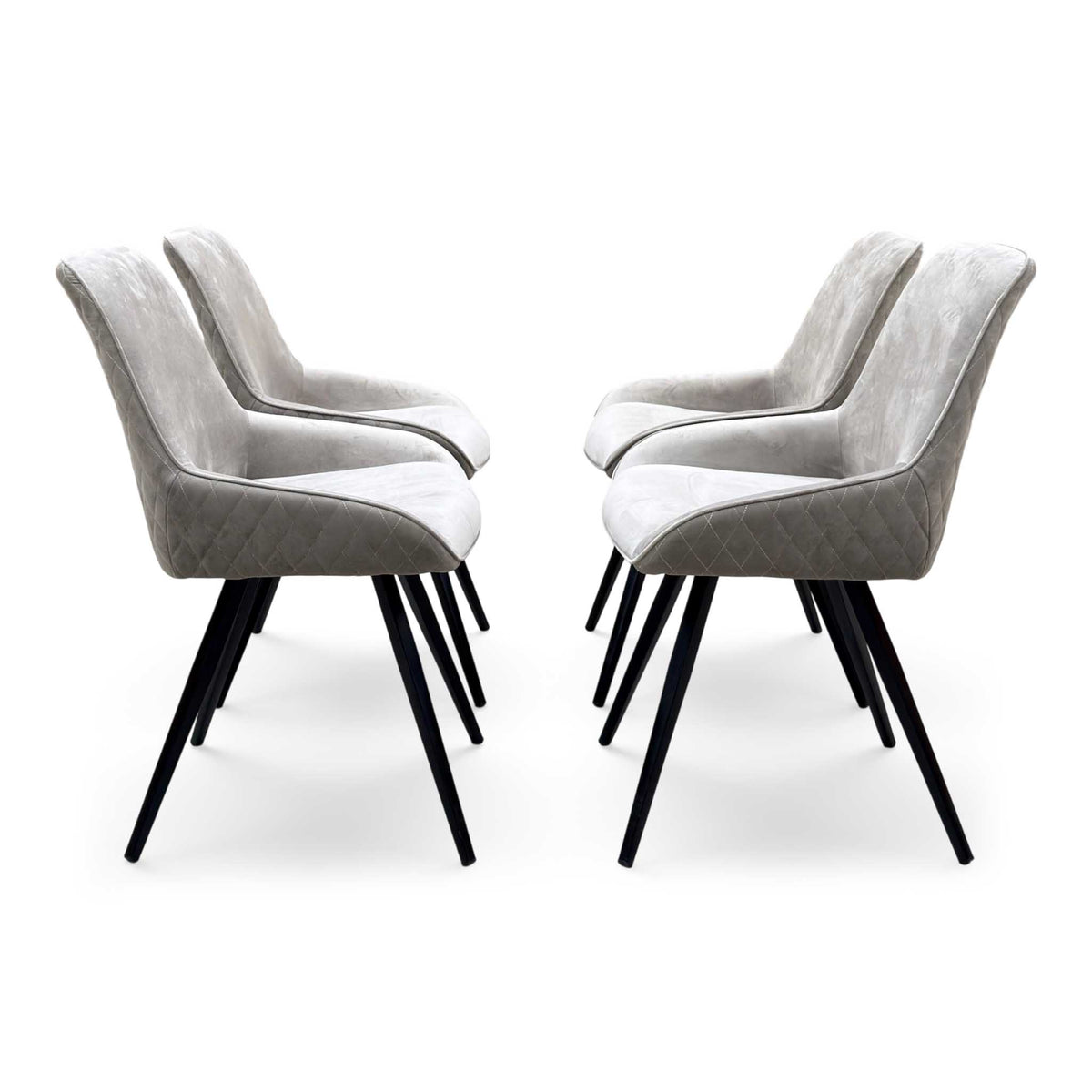 'Saigon' Granite Grey Velvet Fabric Set of 4 Dining Chairs