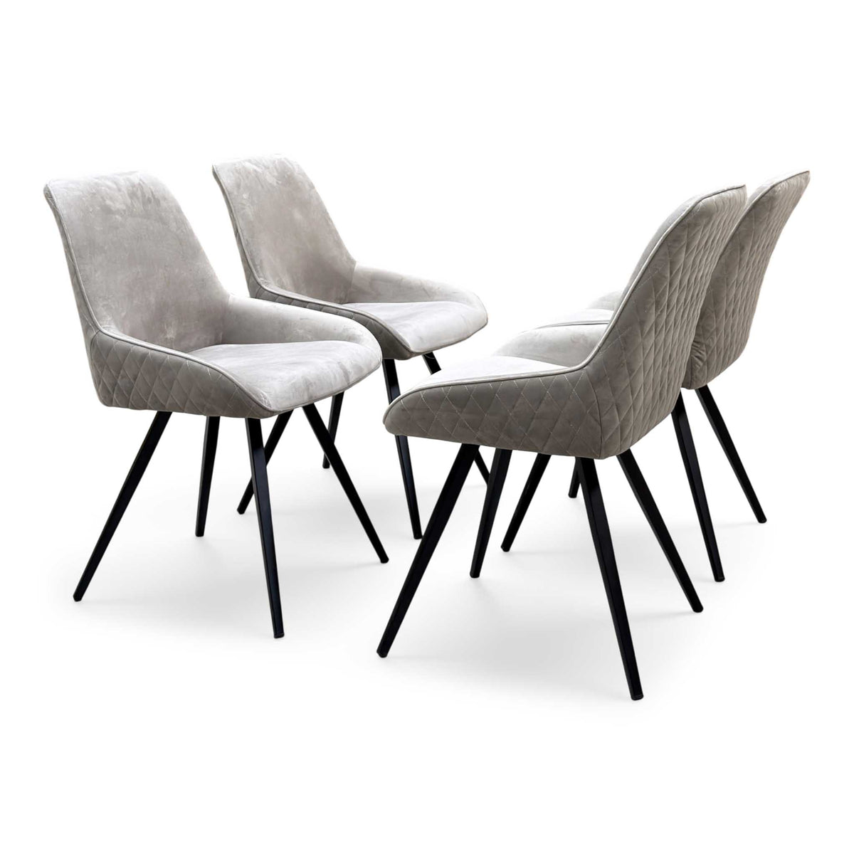 'Saigon' Granite Grey Velvet Fabric Set of 4 Dining Chairs
