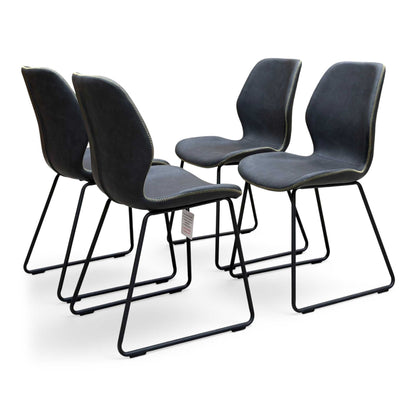 'Matteo' Dark Grey Faux Leather Set of 4 Ski Leg Dining Chairs