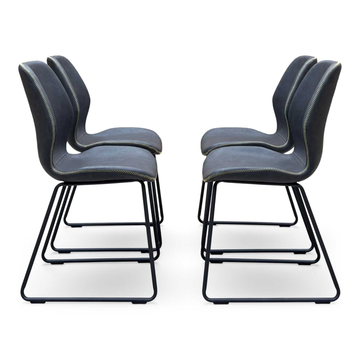'Matteo' Dark Grey Faux Leather Set of 4 Ski Leg Dining Chairs