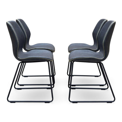 'Matteo' Dark Grey Faux Leather Set of 4 Ski Leg Dining Chairs