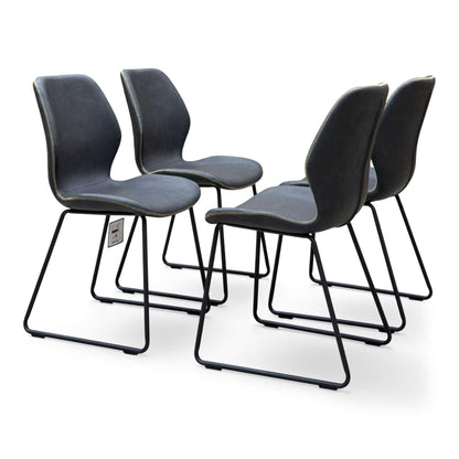 'Matteo' Dark Grey Faux Leather Set of 4 Ski Leg Dining Chairs