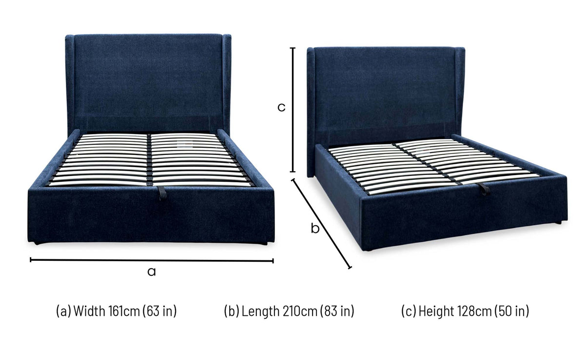'Winston' Navy Blue Fabric Ottoman End Lift Bed - Double