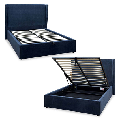 'Winston' Navy Blue Fabric Ottoman End Lift Bed - Double