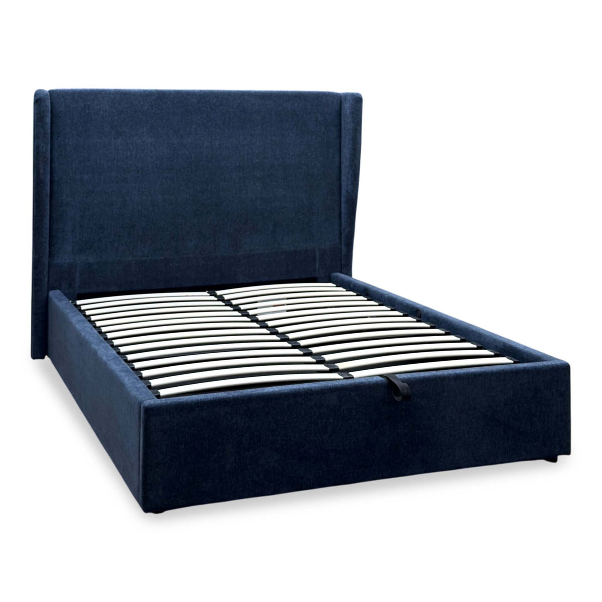 'Winston' Navy Blue Fabric Ottoman End Lift Bed - Double