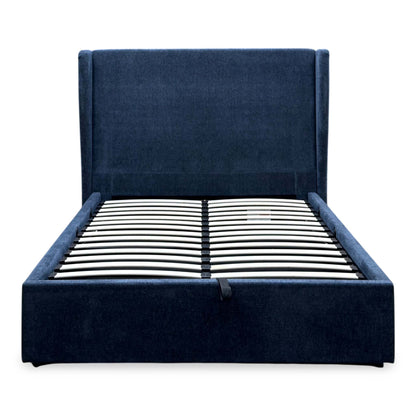 'Winston' Navy Blue Fabric Ottoman End Lift Bed - Double
