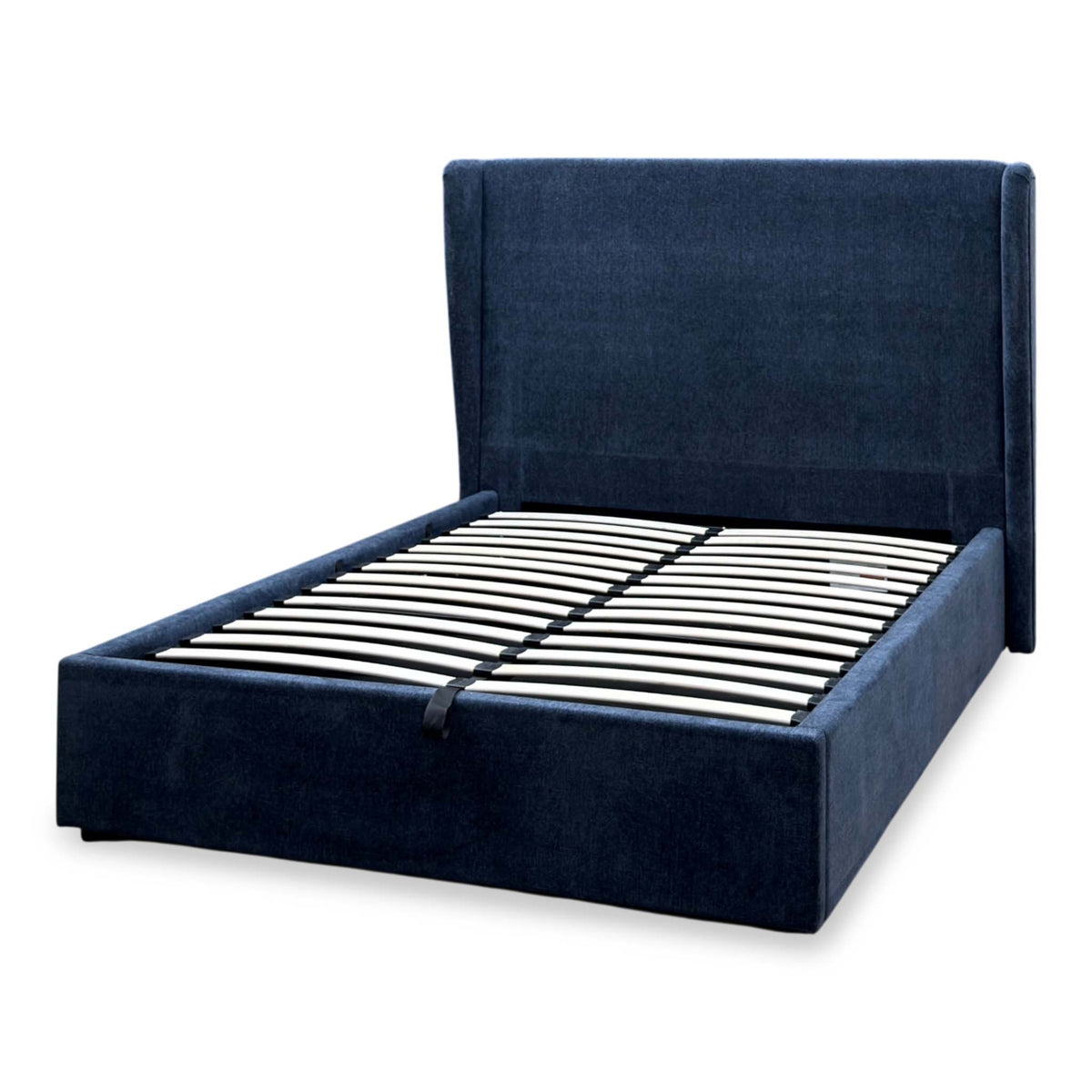 'Winston' Navy Blue Fabric Ottoman End Lift Bed - Double