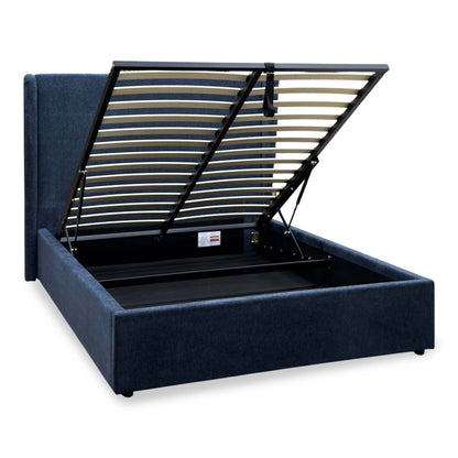 'Winston' Navy Blue Fabric Ottoman End Lift Bed - Double