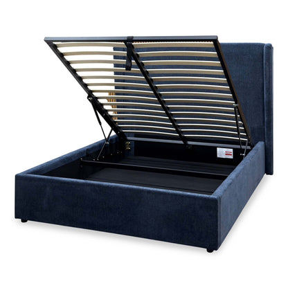 'Winston' Navy Blue Fabric Ottoman End Lift Bed - Double
