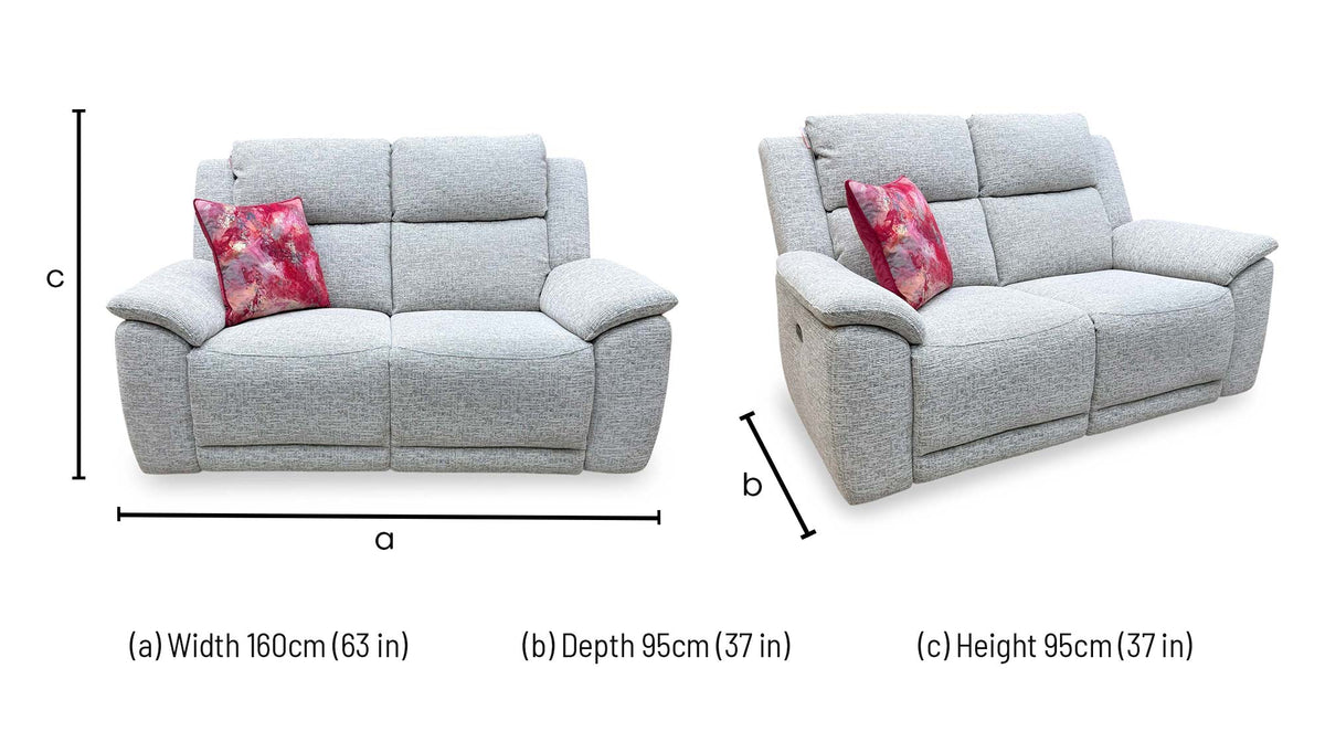 ‘Utah’ Stone Grey We-0102 Woven Fabric 2 Seater Power Recliner Sofa