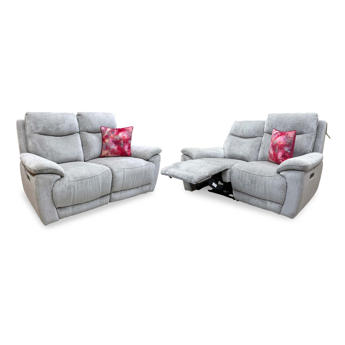 'Sloane' Hudson Mist Grey Fabric 2 + 2 Seater Power Recliner Sofa Set