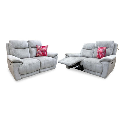 'Sloane' Hudson Mist Grey Fabric 2 + 2 Seater Power Recliner Sofa Set